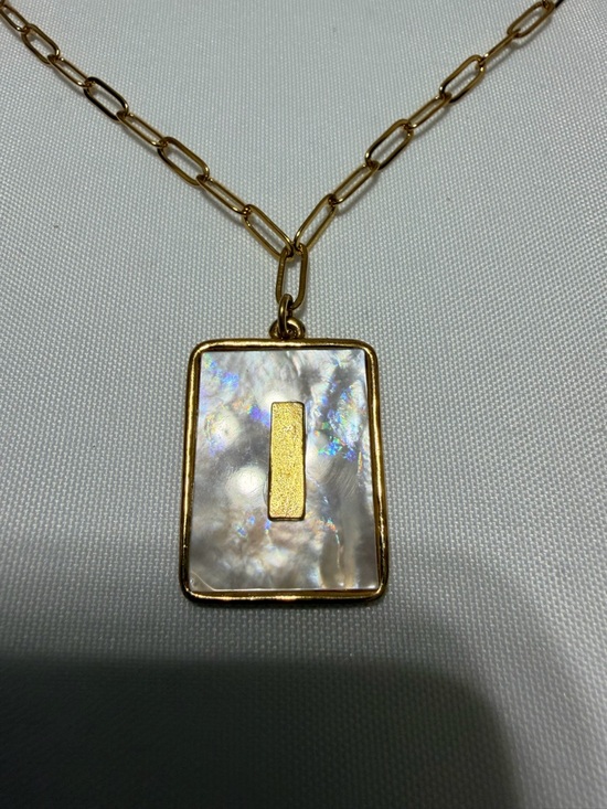 Mayamar Jewelry - Gold & Mother-of-Pearl Rectangular Pendant Necklace - Initial I Accent